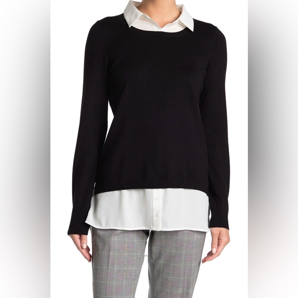 Adrianna papel‎ black Turtleneck v neck twofer Sweater